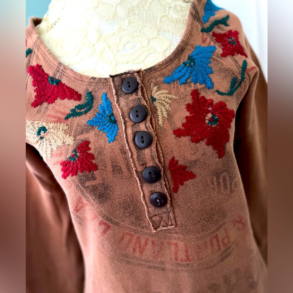 Free People embroidered distressed pullover